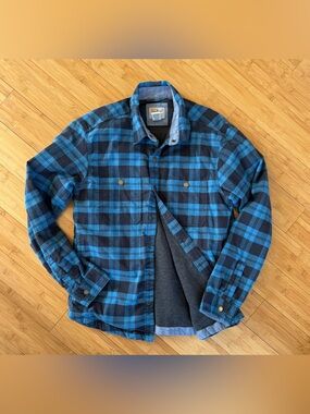 LL Bean Blue Plaid Quilted-Lined Flannel Jacket